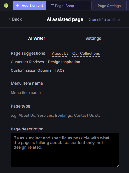 AI assisted page