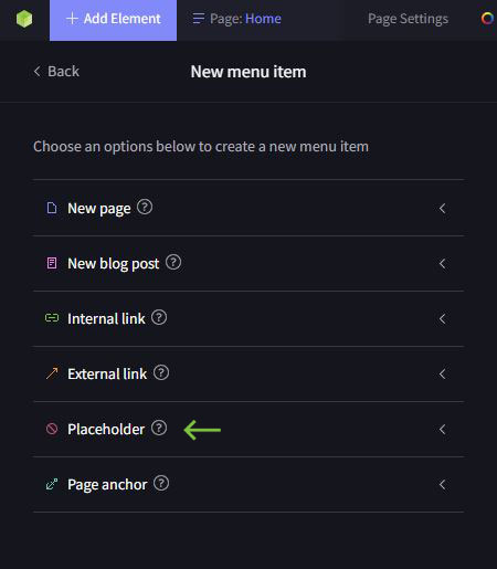 Placeholder menu type