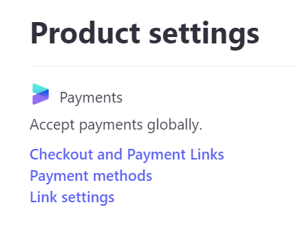 Stripe product settings