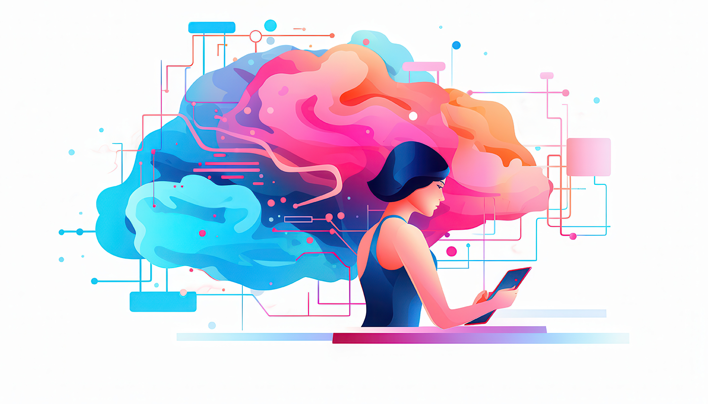 illustration of a girl thinking and creating