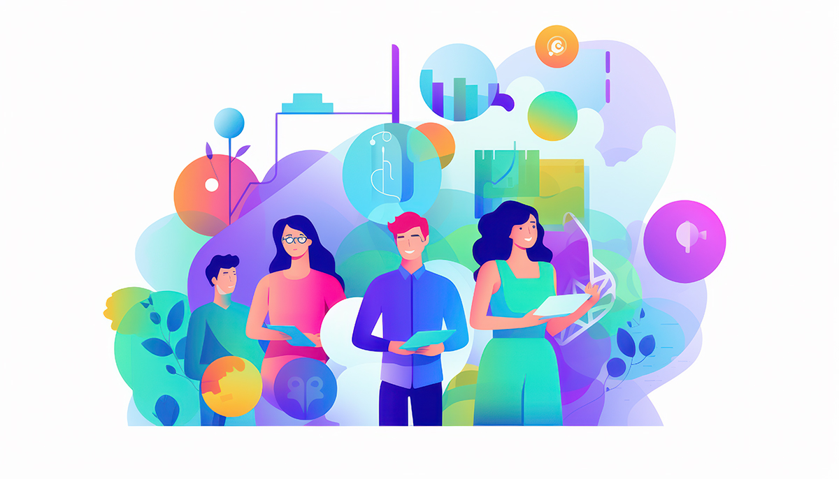 Illustration of a mixed audience of consumers