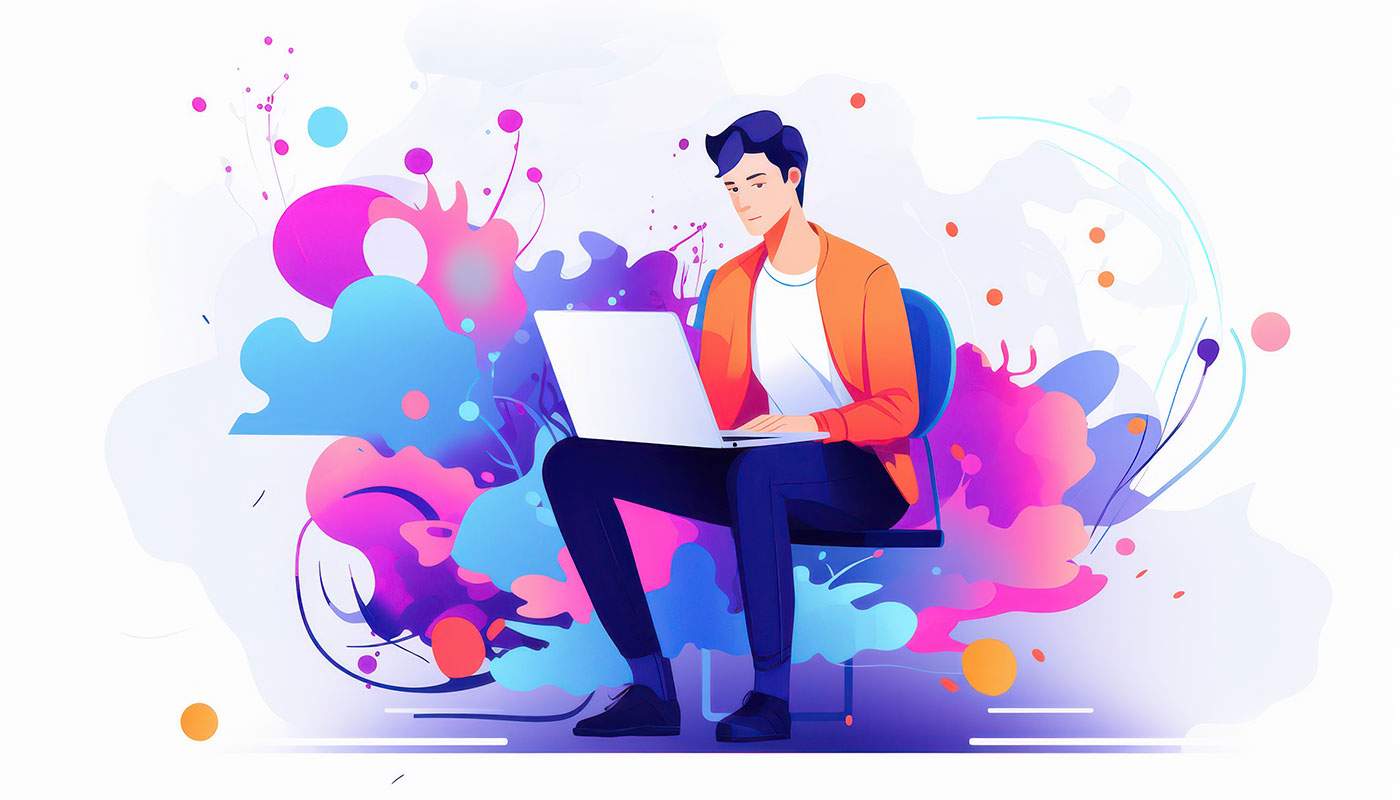 illustrated entrepreneur with his  business startup