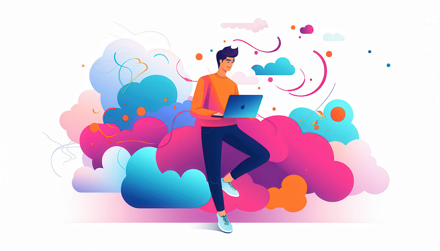 illustration entrepreneur working in the clouds