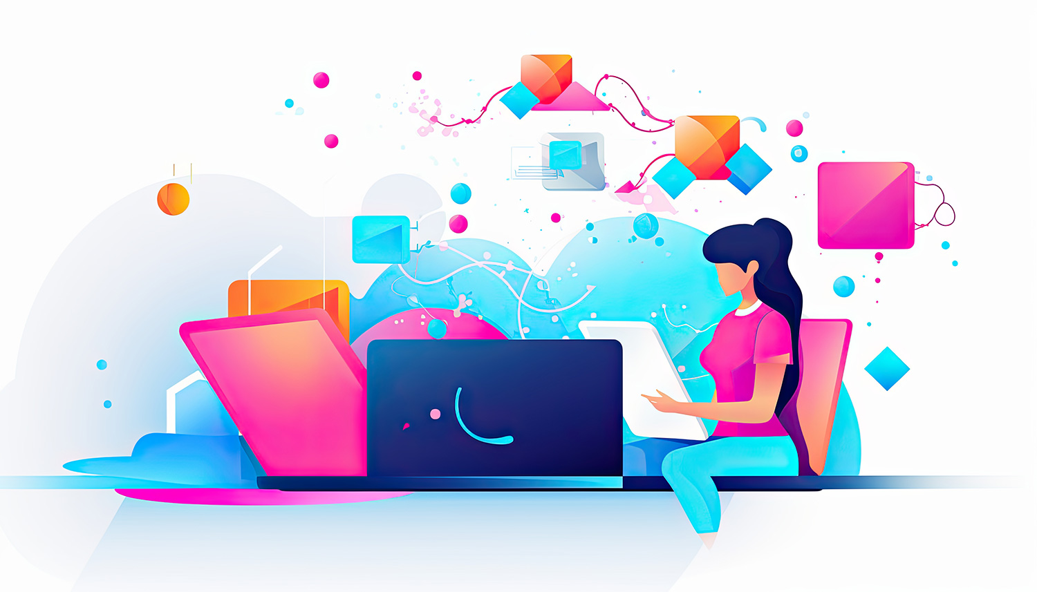 illustration of efficient entrepreneur busy working