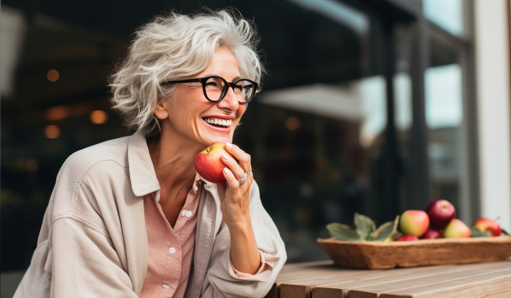 Woman eating with dentures