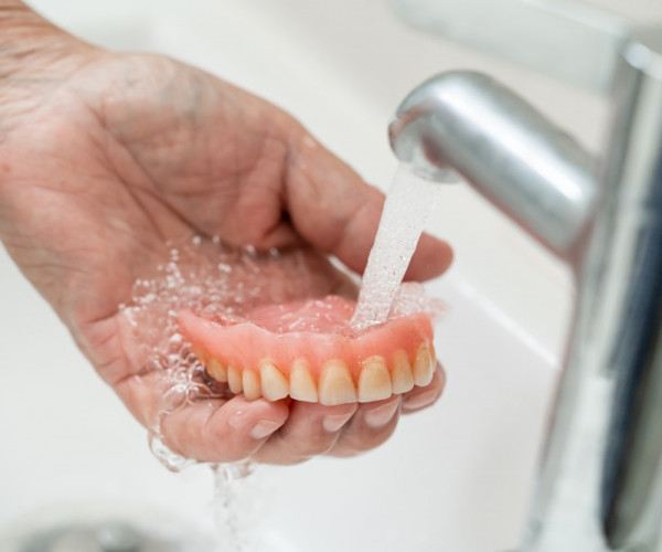 How to remove plaque from dentures.