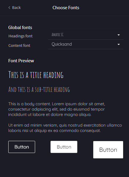 Global Fonts Screen