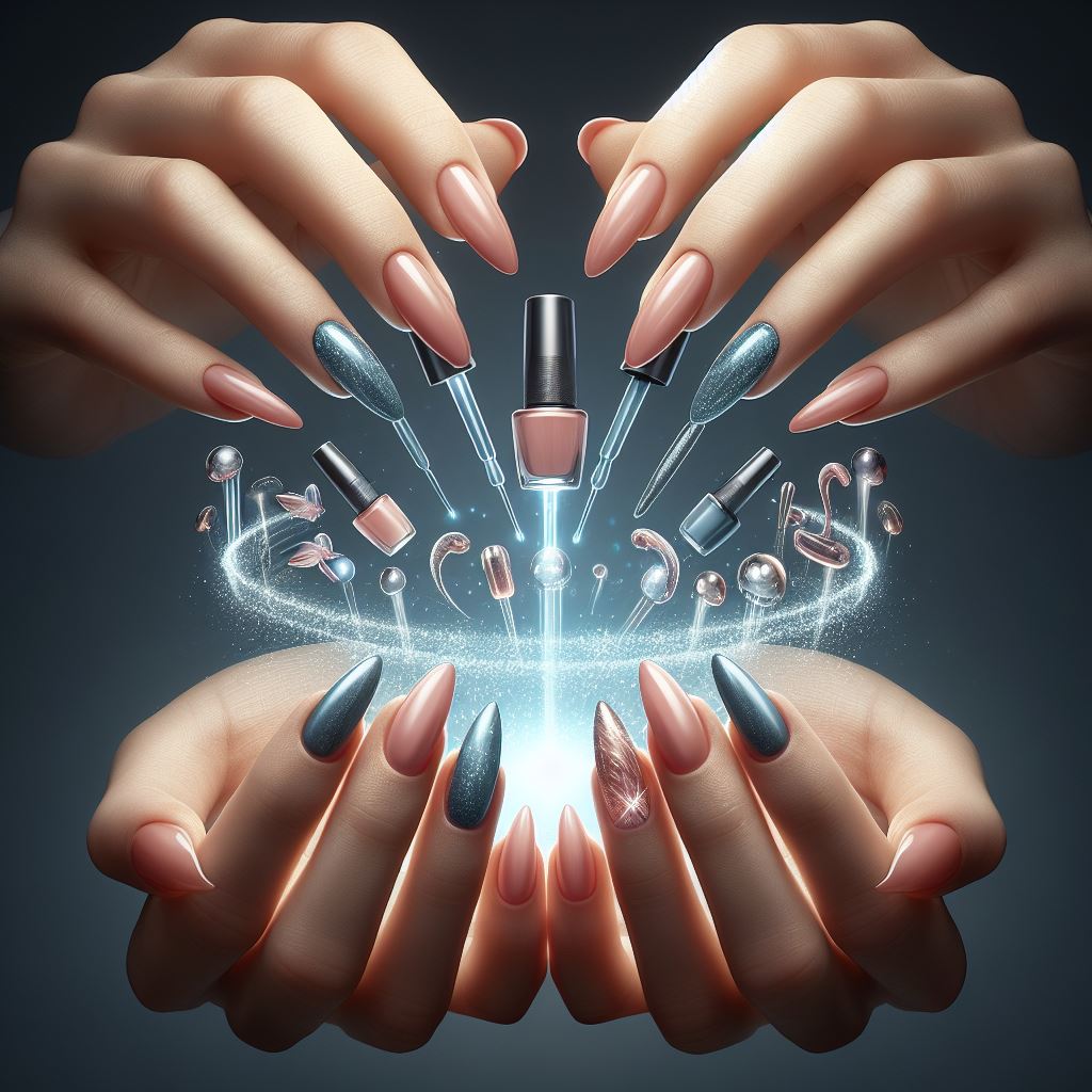 A captivating image illustrating hands transitioning from traditional nail products to hyper-realistic beauty with hybrid gel, symbolizing the magic of transformation in nail artistry