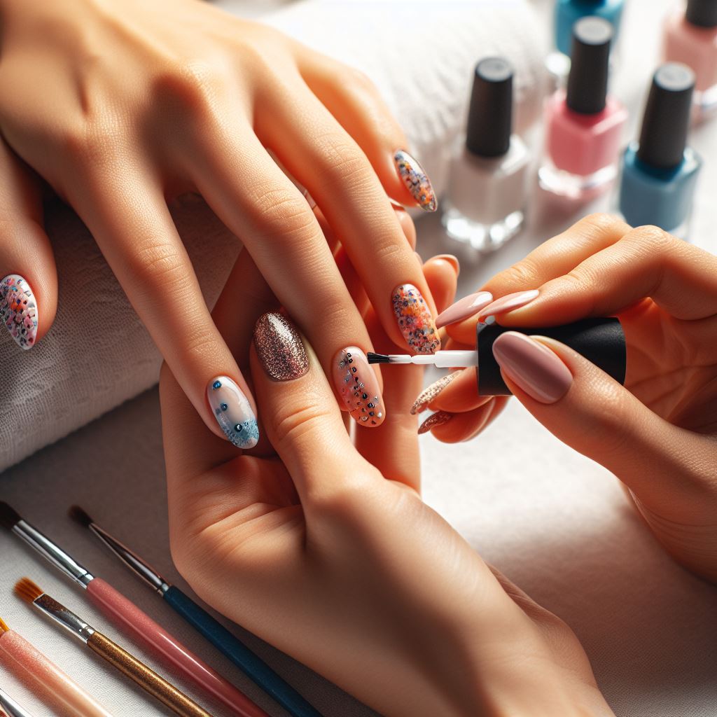 A nail technician providing beautiful designs on clients nails
