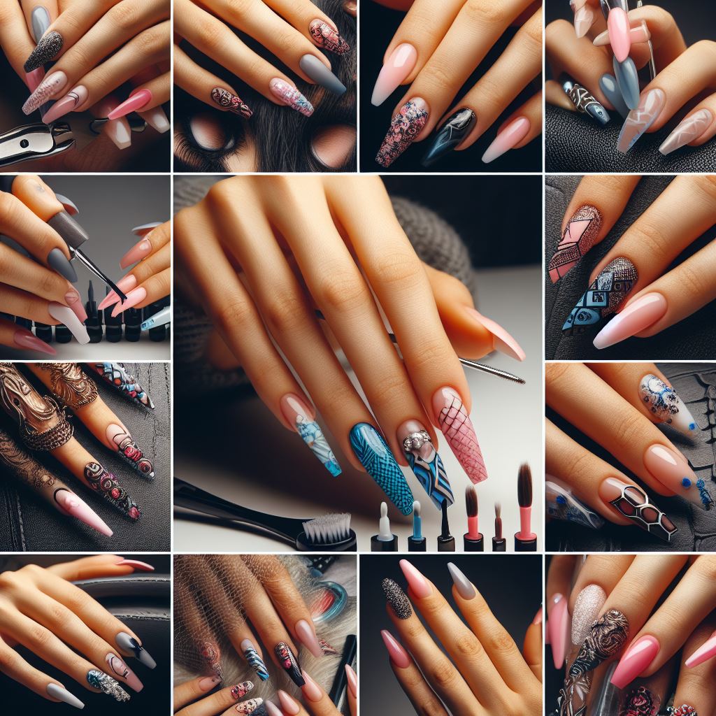 A portfolio displaying various nail designs and manicure styles, demonstrating the skills and creativity of a nail technician