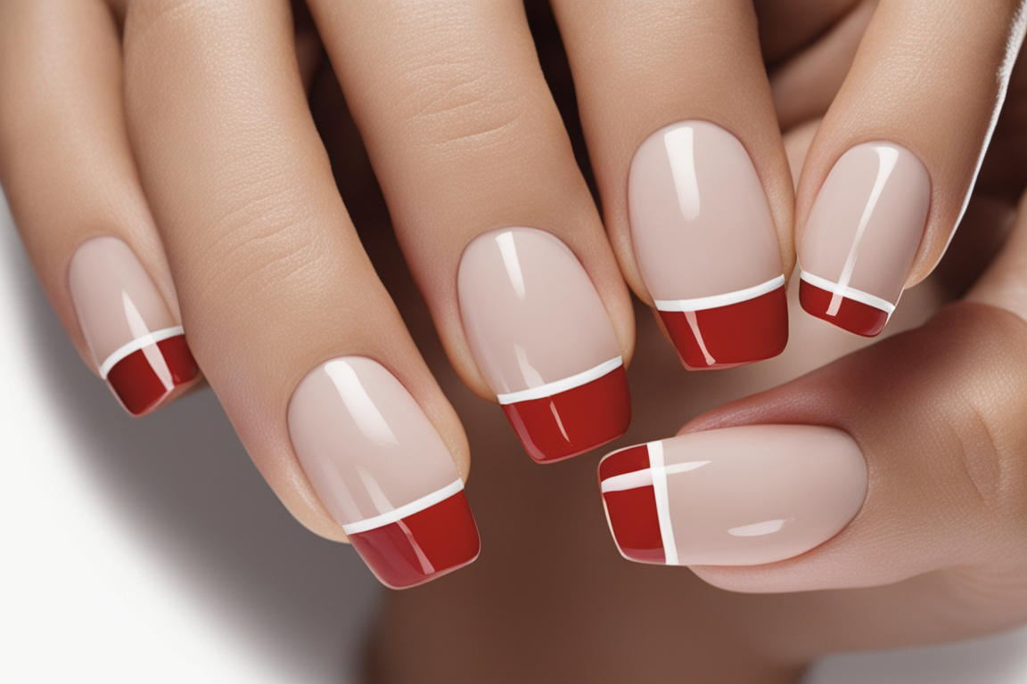 Classic red french manicure with a glossy topcoat