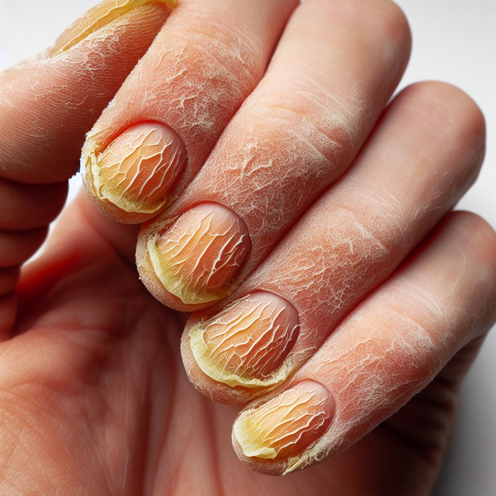 Close-up image showing brittle nails