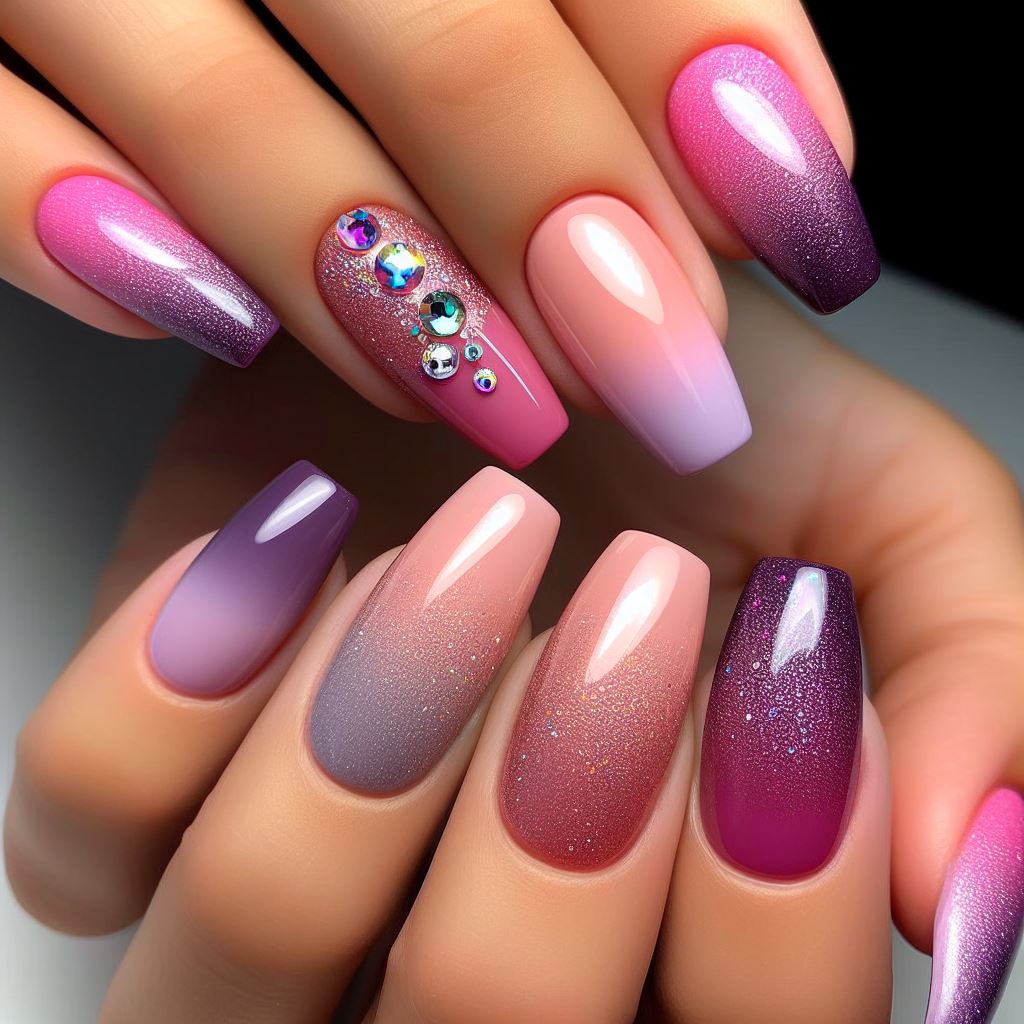 Demonstration of the two-tone gradient effect on nails with contrasting colors