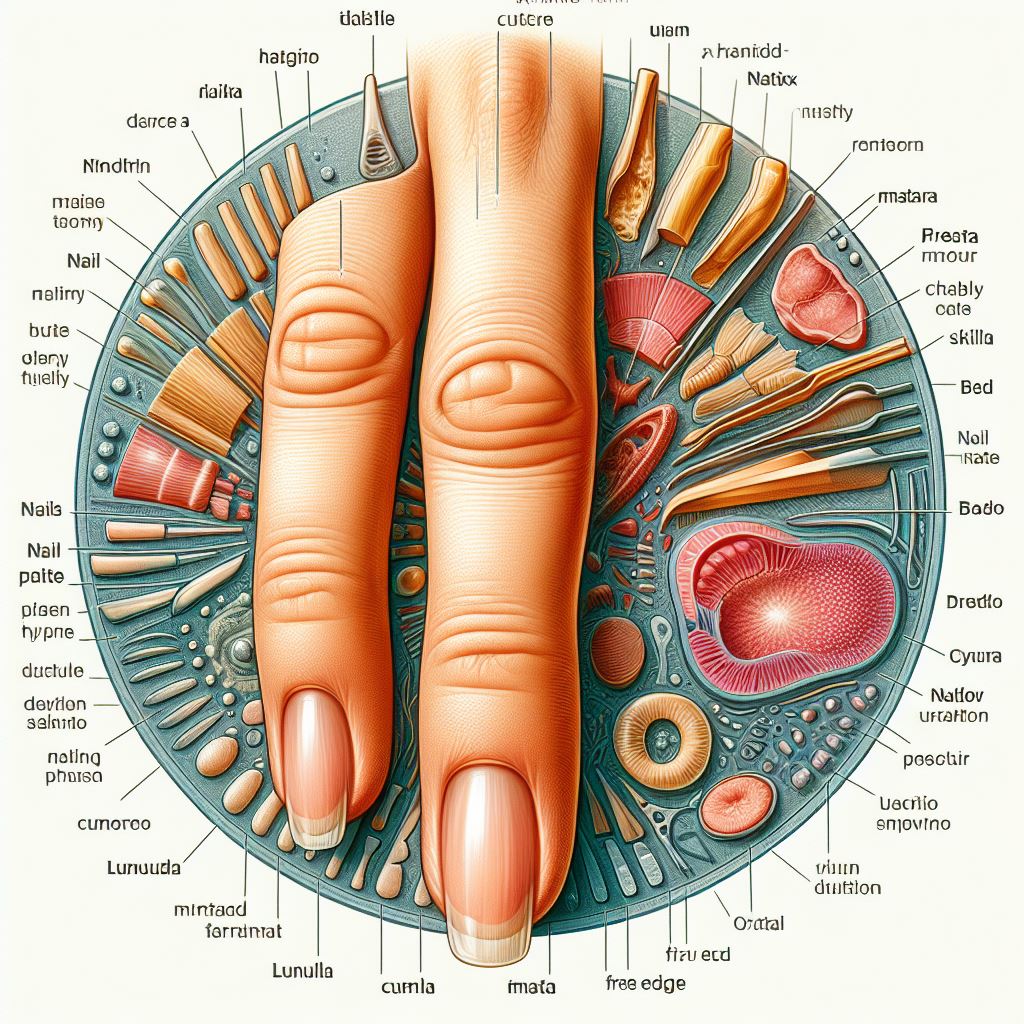 Diagram illustrating the structure of a healthy nail for educational purposes