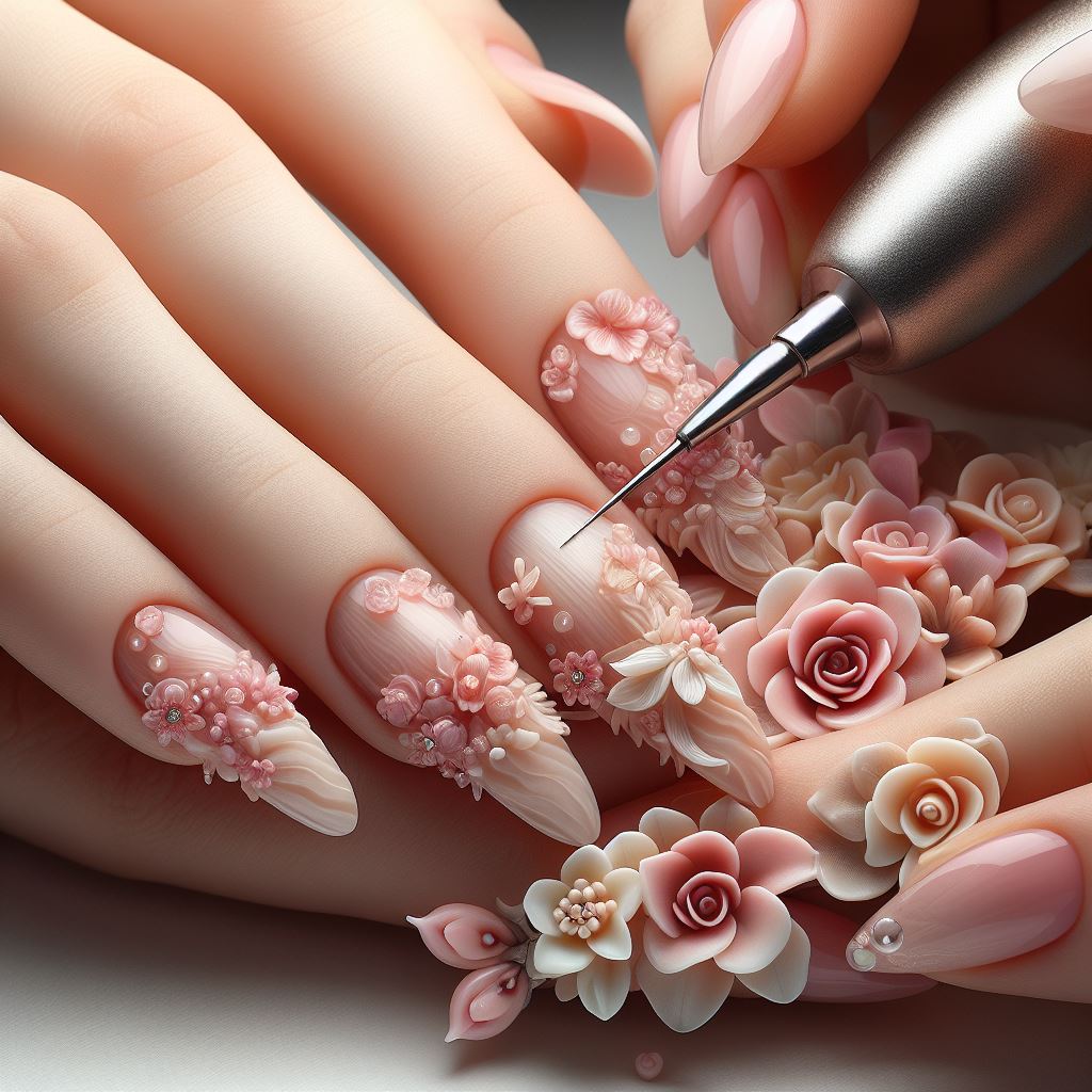 E-file crafting subtle details on a nail, symbolizing the delicate sculpting and shaping process with hybrid gel