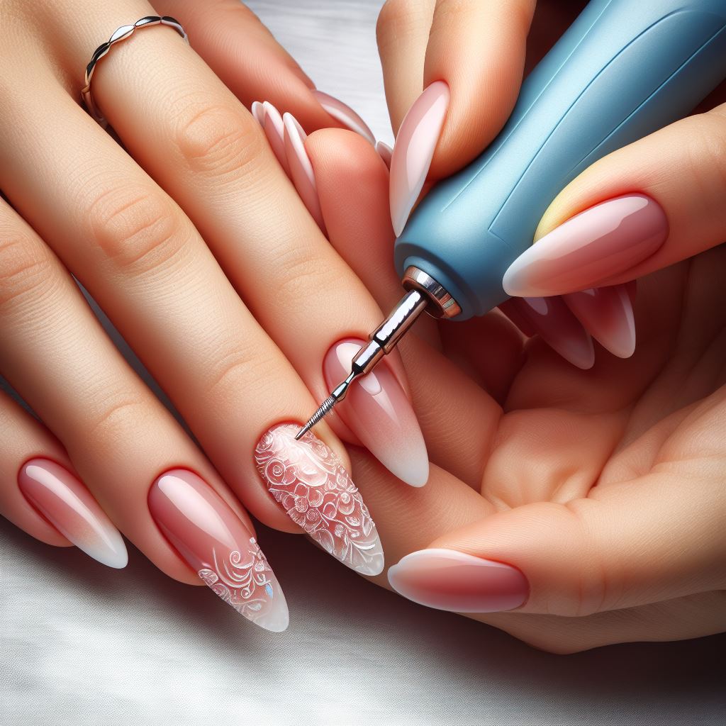 Electric Filing Technique Gentle surface filing to shape gel nails without compromising integrity