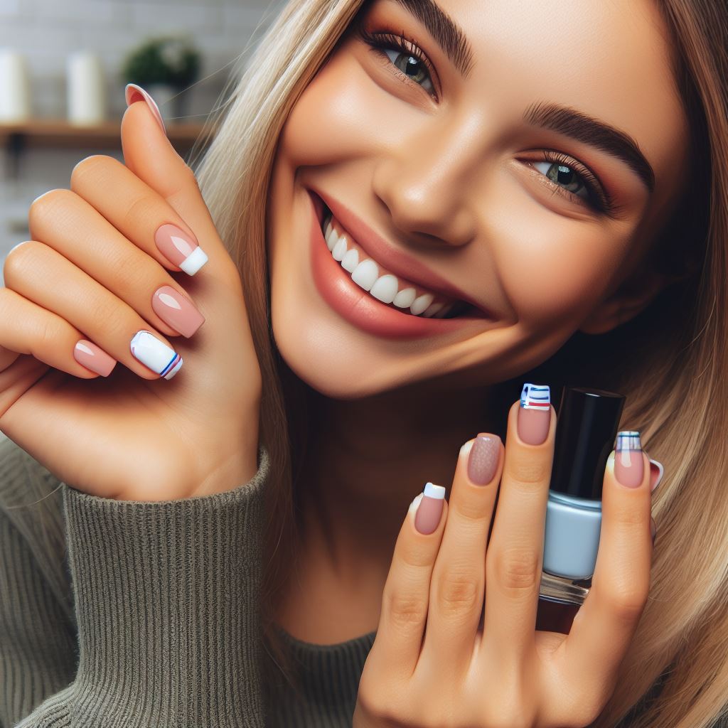 Happy customer displaying the benefits of Russian Manicure on their nails