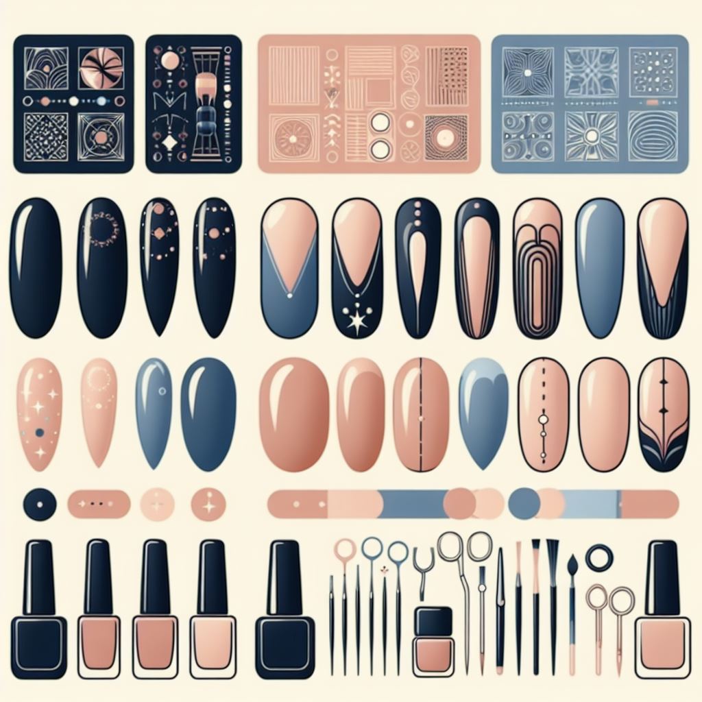 Illustration of different nail shapes and sizes including square, oval, and almond