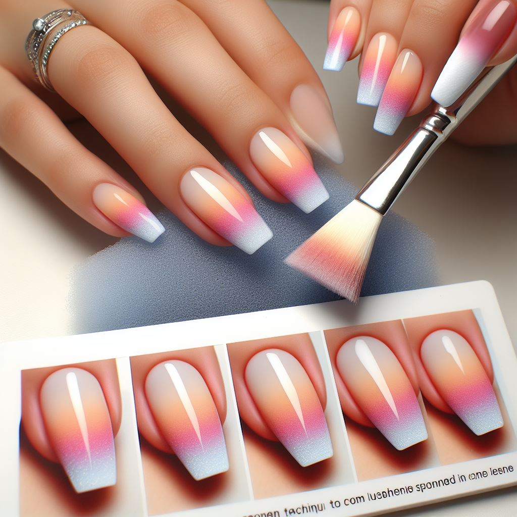 Illustration of the sponge technique for creating gradient nail art