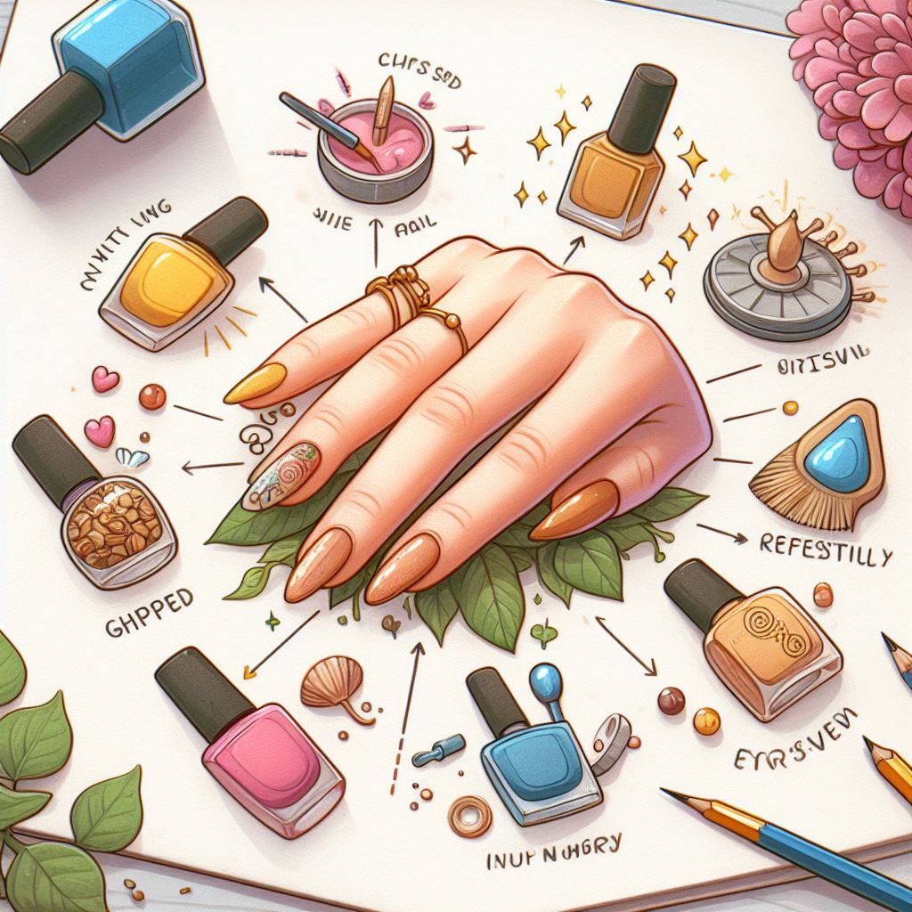 Image illustrating signs indicating when it's time to refresh or redesign nail art, including chipped polish, growth, and trends
