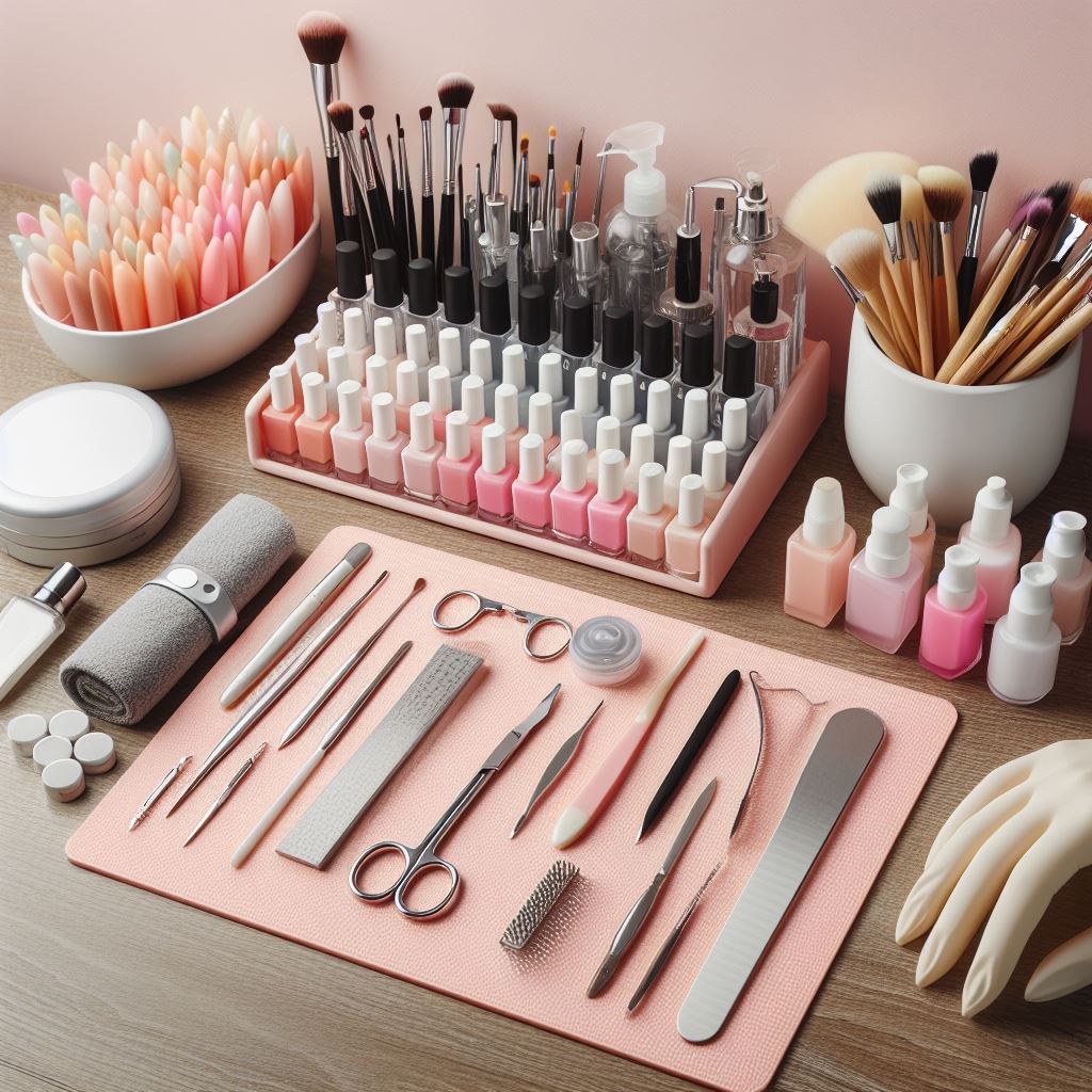 Image of a clean and well-organized nail technician's workspace with tools