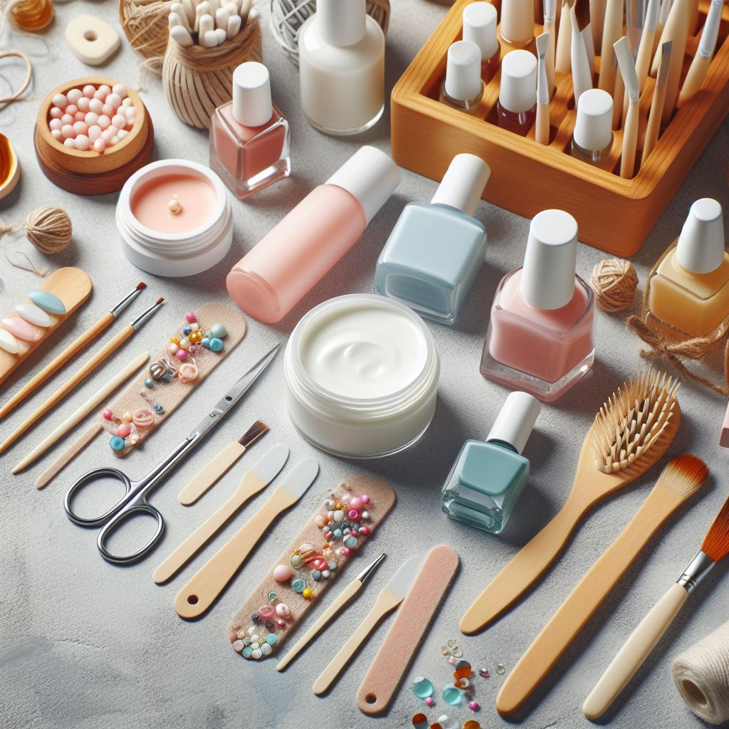 Image of various DIY nail care products arranged neatly on a table