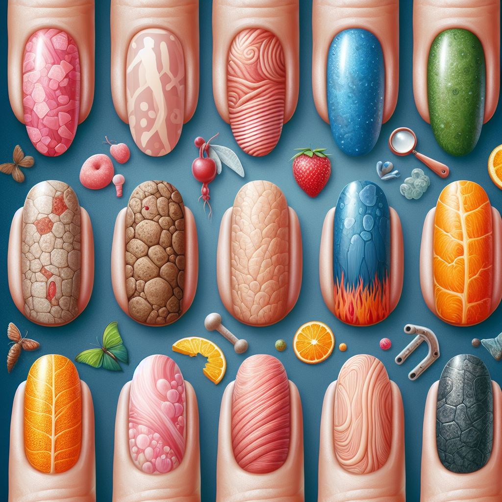 Image showing different nail colors and textures representing signs of illness and nutritional deficiencies