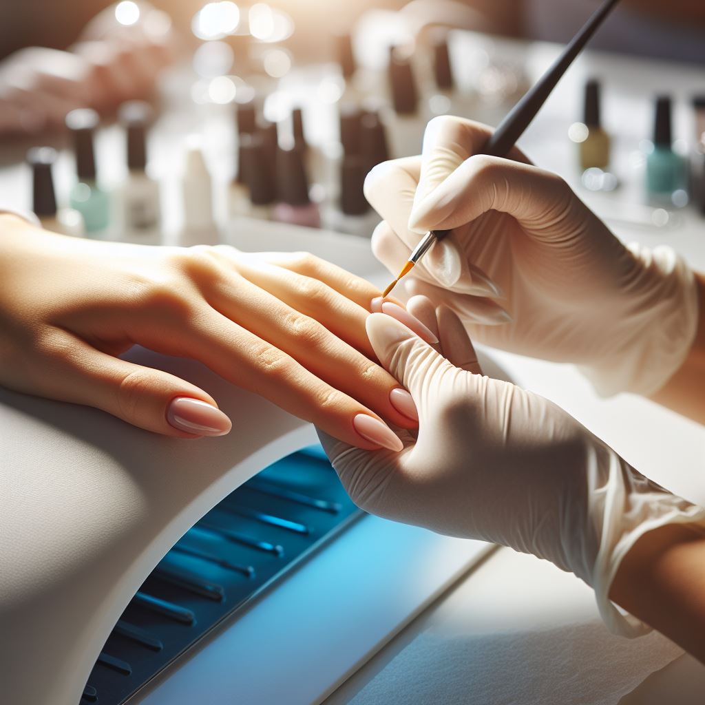 Manicurist performing nail enhancement treatment for professional appearance
