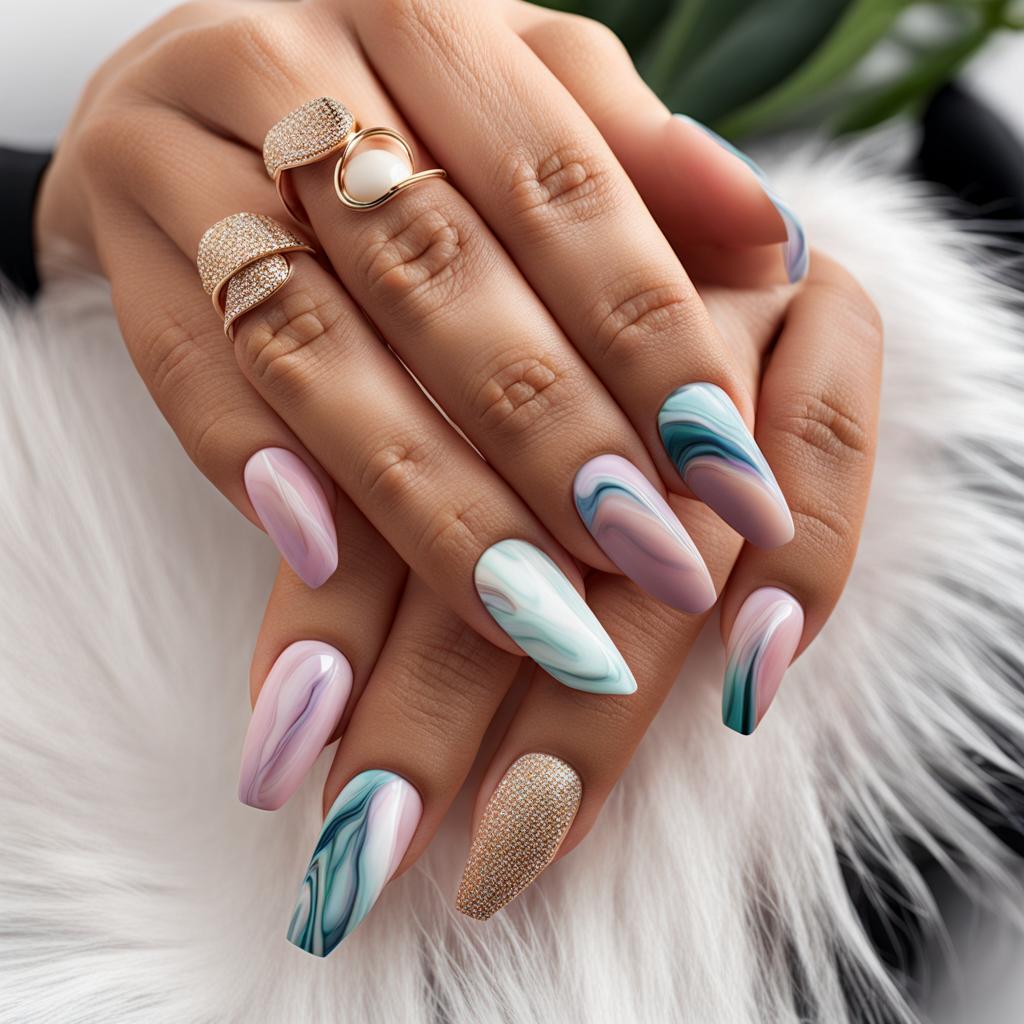 Marble Acrylic Nails - Durable and stylish acrylic nails featuring a vibrant marble design