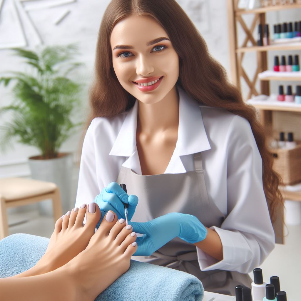 Nail technician showing the application of Russian Pedicure