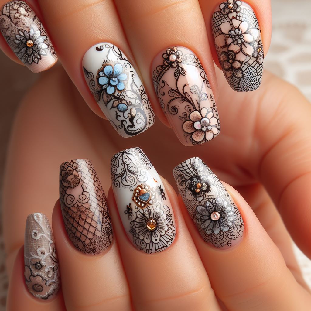 Nails adorned with elegant reverse stamping nail art designs
