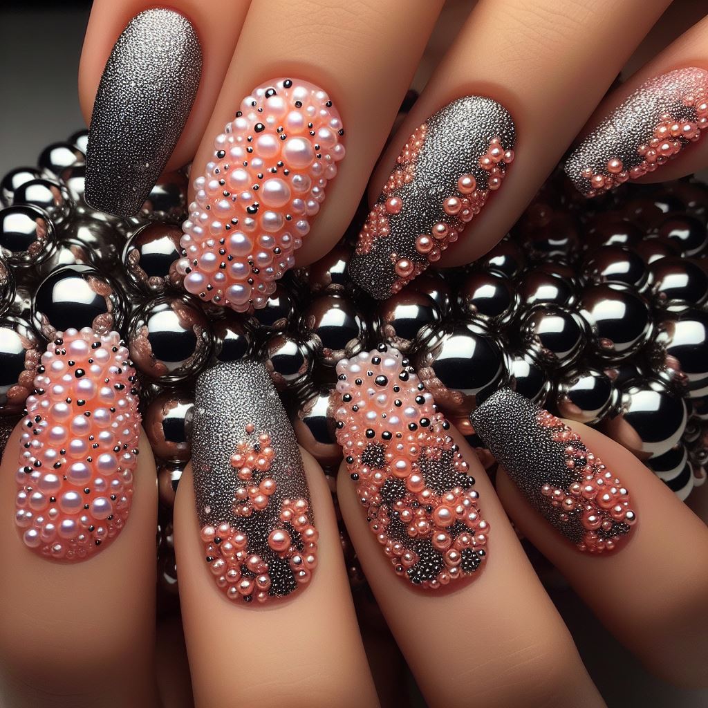Nails adorned with luxurious caviar design nail art