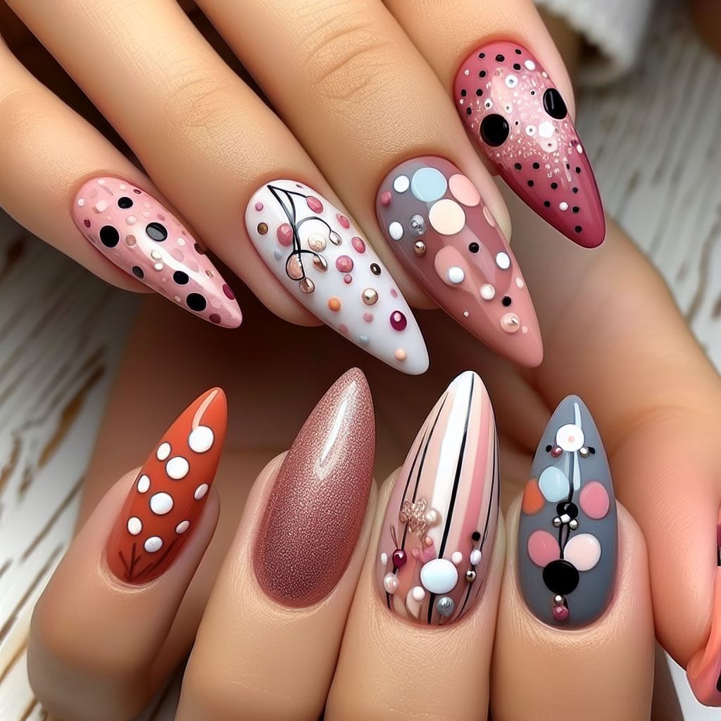 Nails with colorful polka dot nail art designs