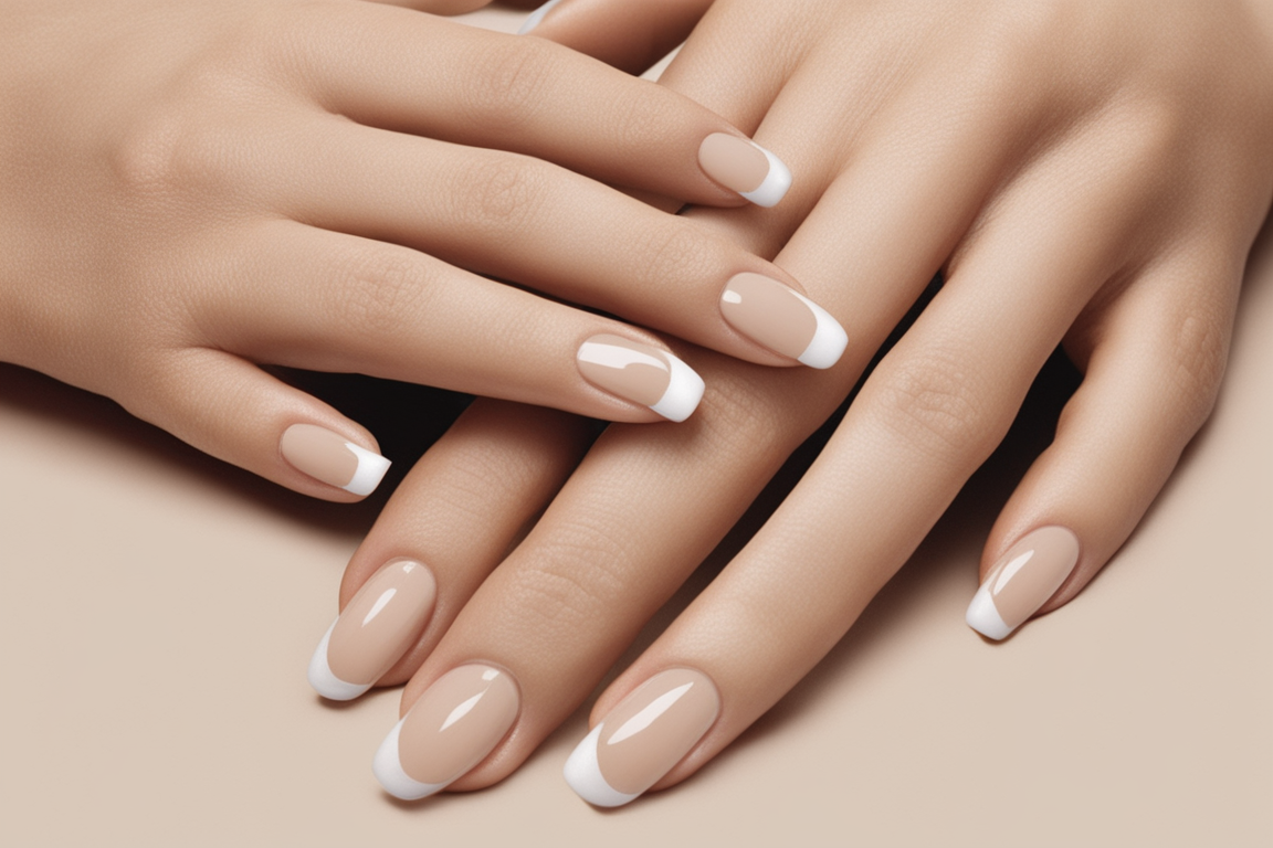 Nude french manicure with a subtle sheen