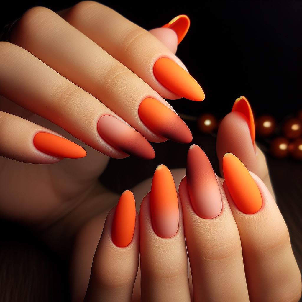 Orange french manicure with a matte finish