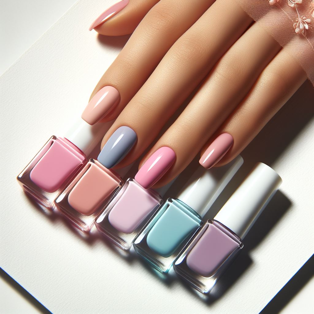 Pastel nail shades in soft hues like lavender and baby blue, showcasing elegance and subtlety