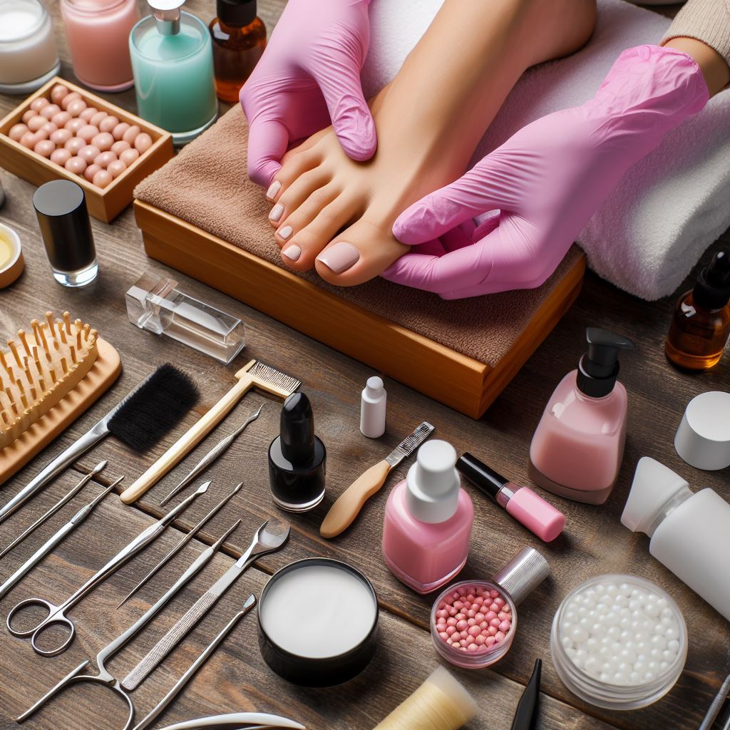 Professional using high-quality pedicure tools and products