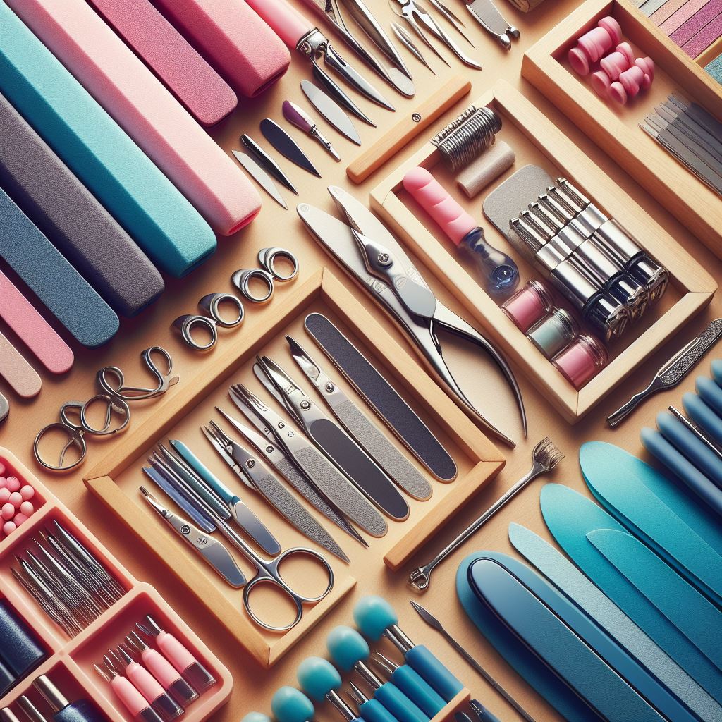Various nail files and clippers arranged neatly for nail shaping