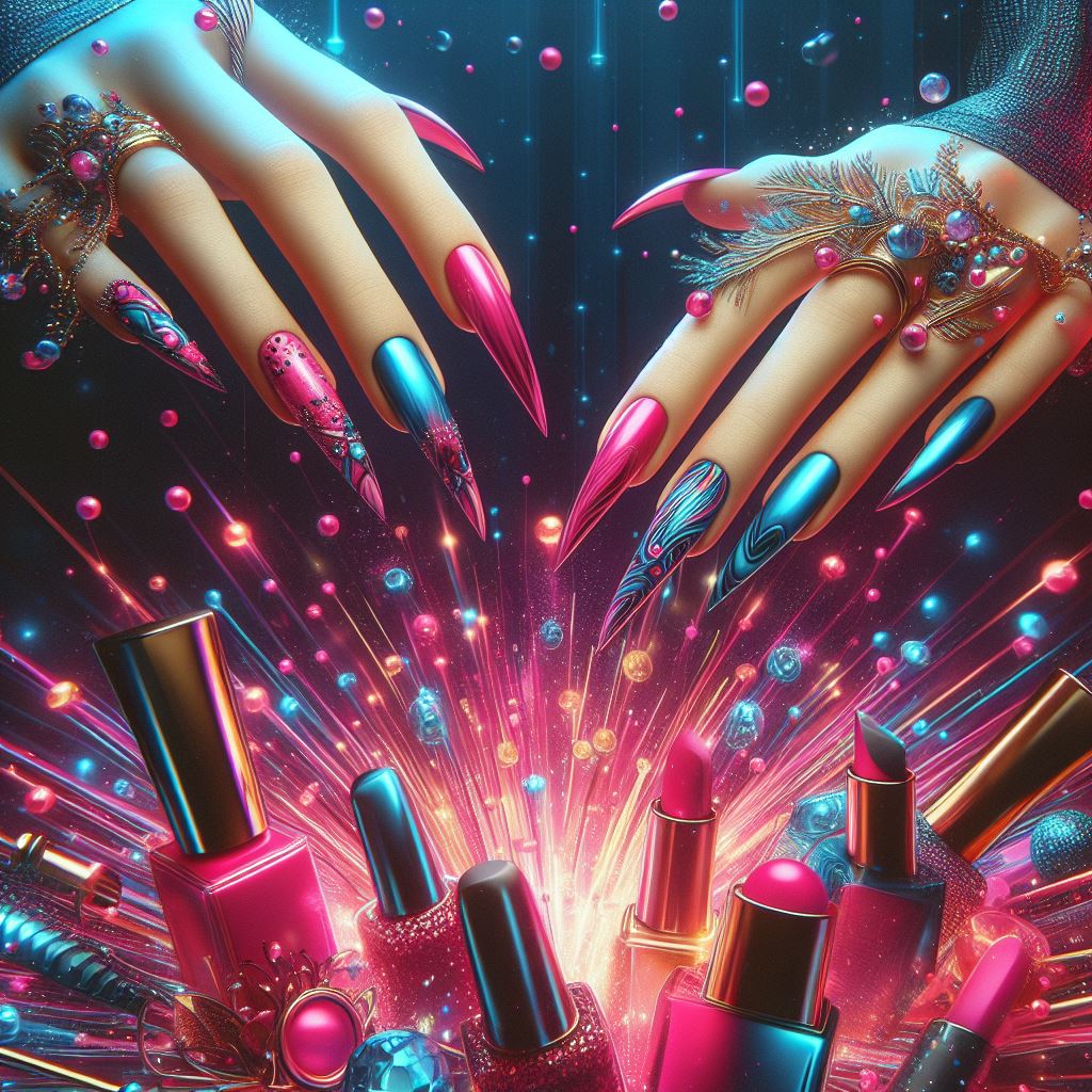 Vibrant and energetic image featuring stylish nail art as the focal point, representing confidence and empowerment