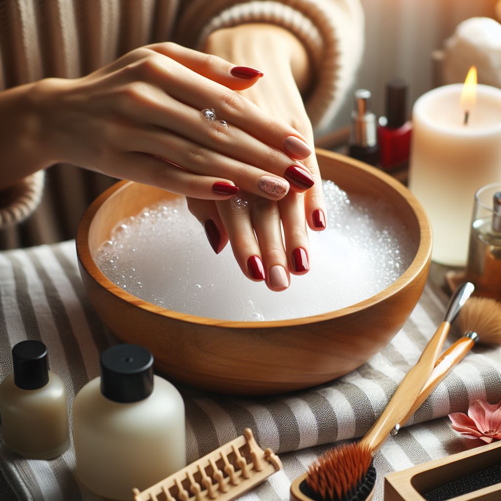 at-home manicure, including gathering supplies and prepping nails