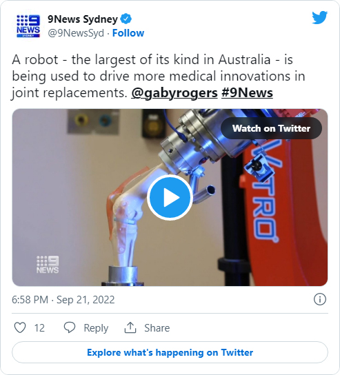 9News A robot - the largest of its kind in Australia - is being used to drive more medical innovations in joint replacements