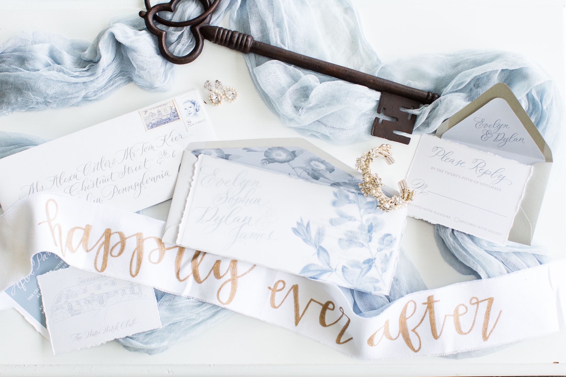 Vintage Wedding with Dusty Blues and Gold Accents at the Water Witch Club