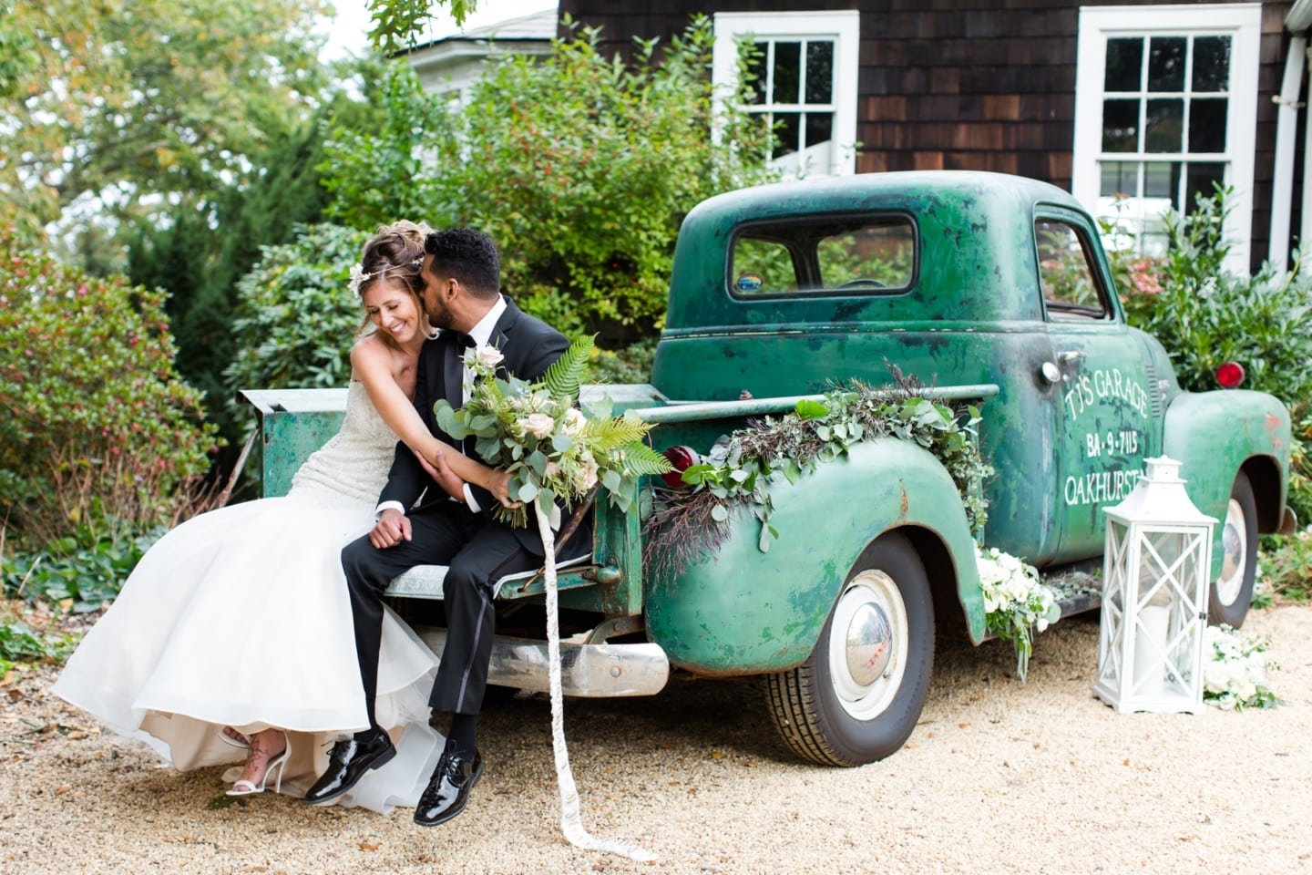 Wedding Couple Sitting on Car Water Witch Club