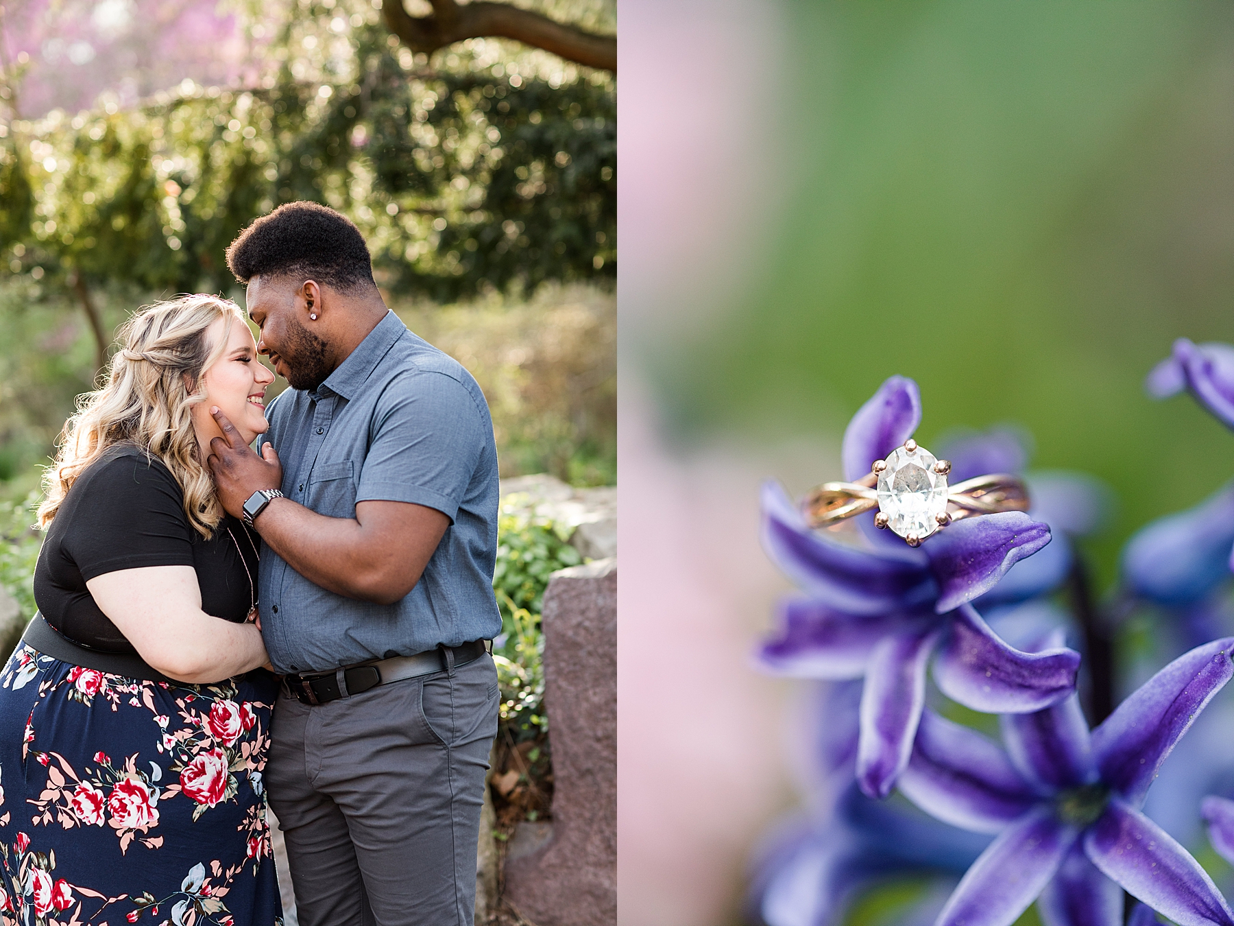 Engagement Couple With Engagement Ring Sayen Gardens