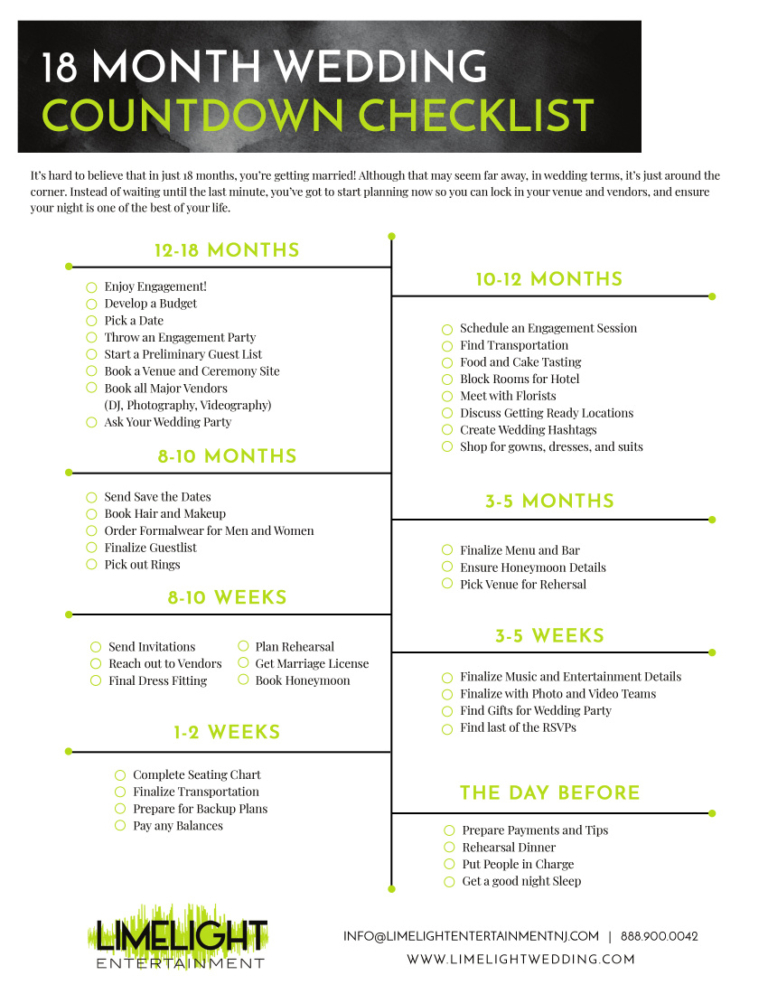 18-Month Wedding Checklist Countdown