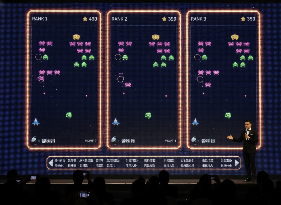 大螢幕即時直播 RANK 1–3 玩家的遊戲畫面