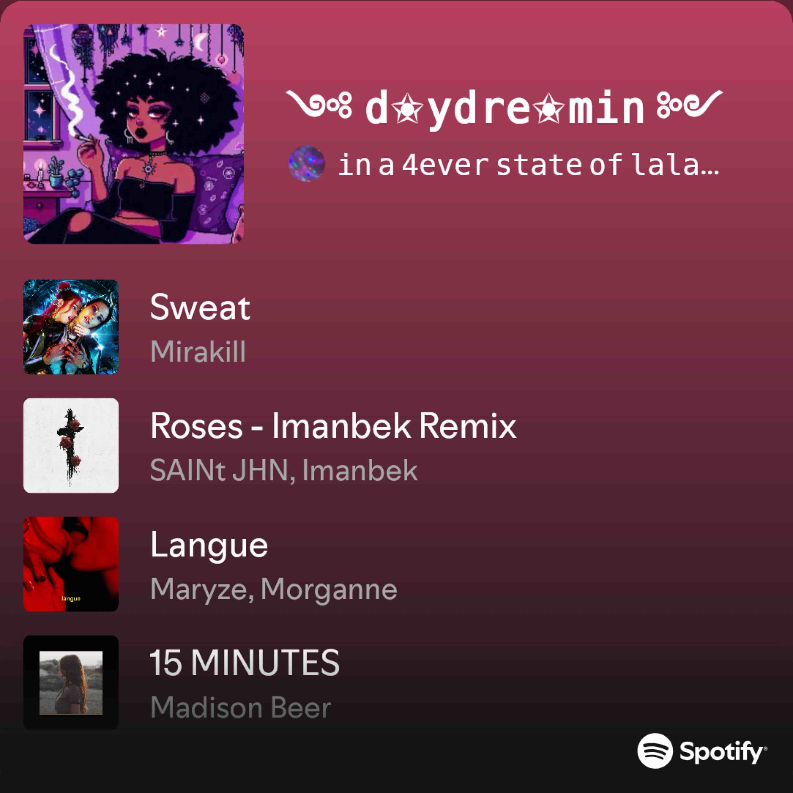 𝚍 𝚢𝚍𝚛𝚎 𝚖𝚒𝚗 ༻ - playlist by 𝚒𝚗 𝚊 𝟺𝚎𝚟𝚎𝚛 𝚜𝚝𝚊𝚝𝚎 𝚘𝚏 𝚕𝚊𝚕𝚊 𝚕𝚊𝚗𝚍 | Spotify