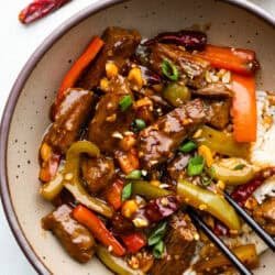 Kung-Pao Beef with Peanuts and Bell Peppers