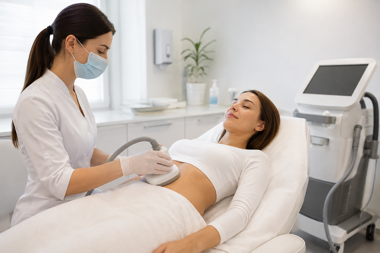 A consultant assessing treatment suitability and safety during an at-home consultation