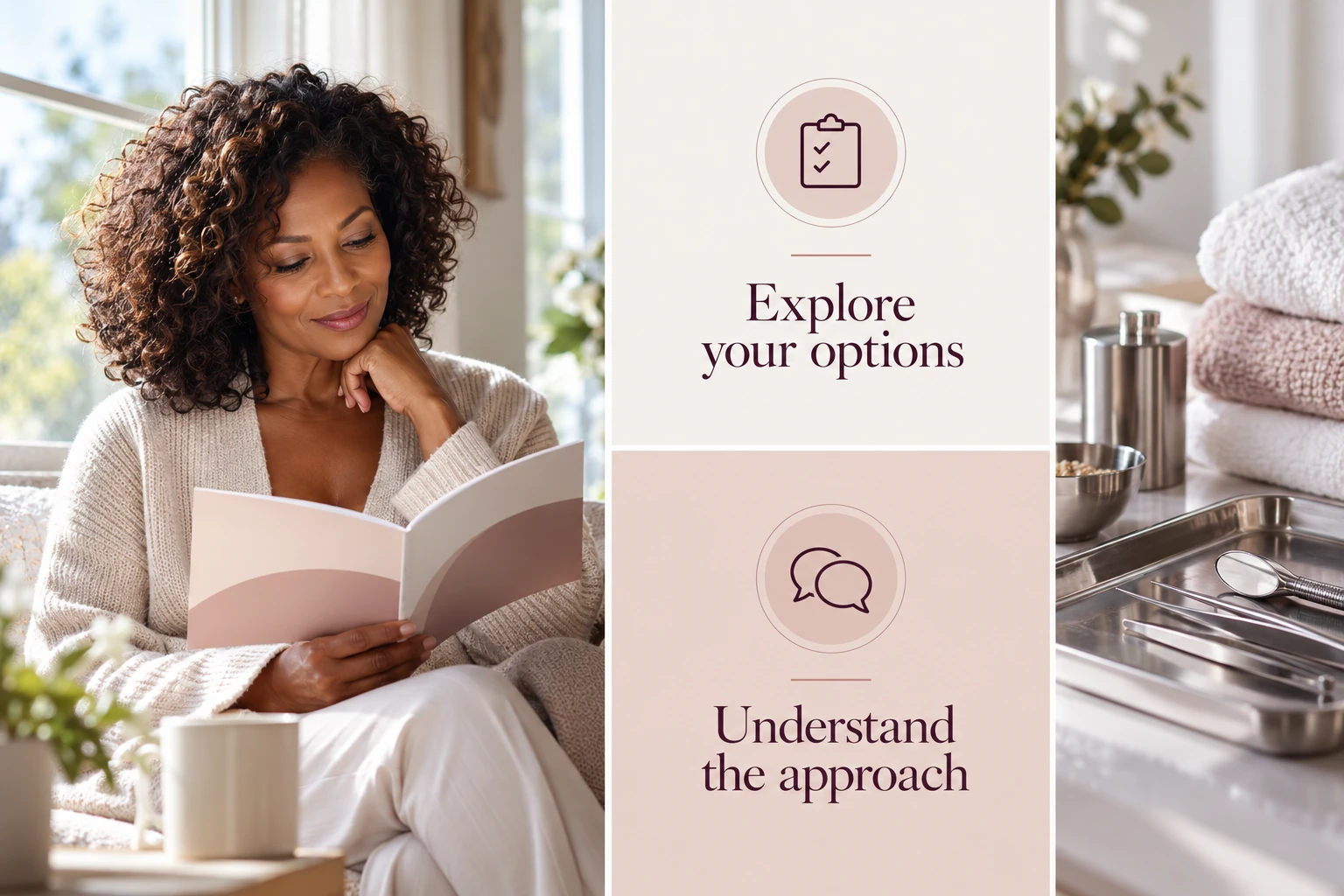 Illustrative infographic: Explore your options. Understand the approach. Discuss expectations.